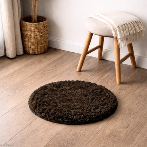 Image of Premium Polyester Shaggy Round Rug - Ultra Soft Fluffy Circle Carpet for Bedroom, Living Room, Kids Room, Anti-Skid Plush Floor Rug - (Coffee, 2 feet|60cm)
