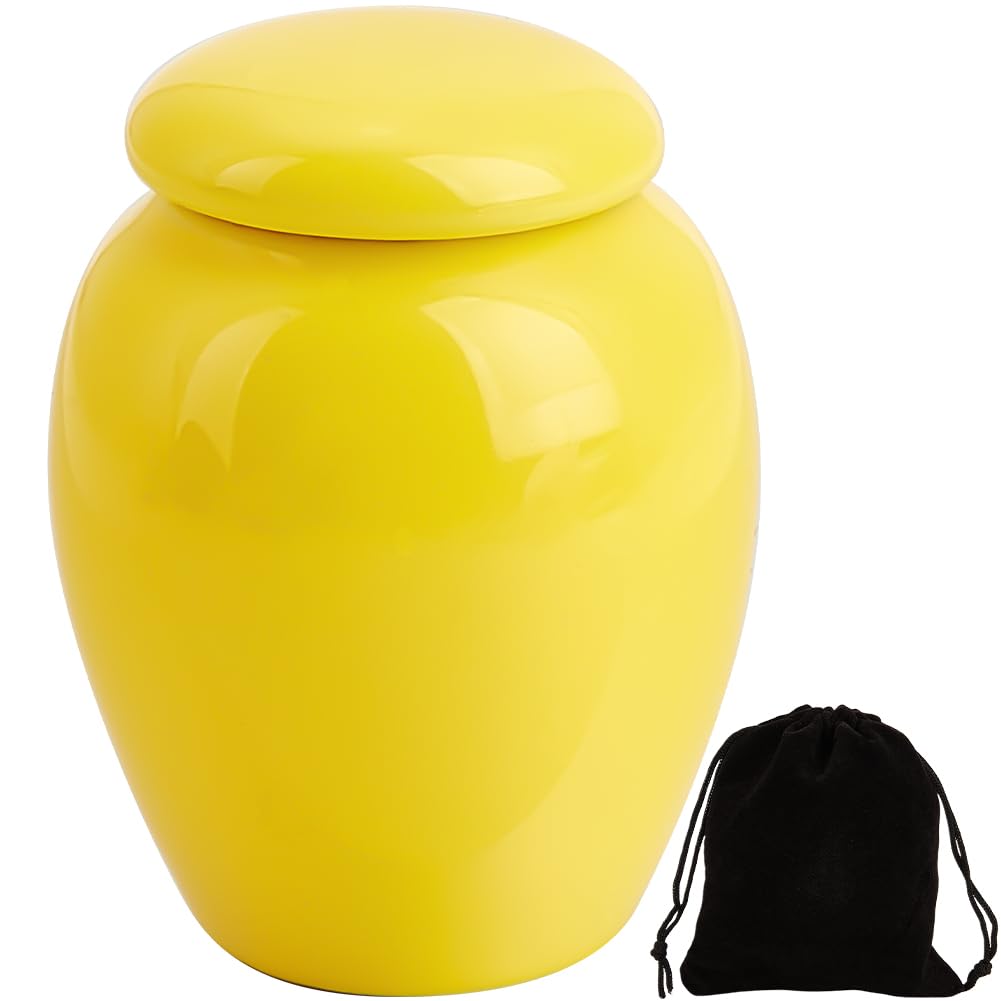 GORGECRAFT Small Cremation Urns Mini Human Ashes Urn Cremains Ceramic Porcelain Container Sharing Burial Funeral Keepsake Urns for Family Brother Human Pet Dog Ashes Sharing Yellow 5.35 x 4.2cm