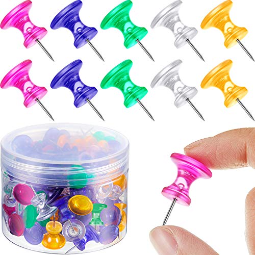 Outus60 Pieces Giant Push Pins Big Thumb Tacks Large Tacks Jumbo Pins Steel Point 1 Inch Plastic Heads Pins Marking Pins for Cork Board (Rose Red, Yellow, Blue, Green, Clear)