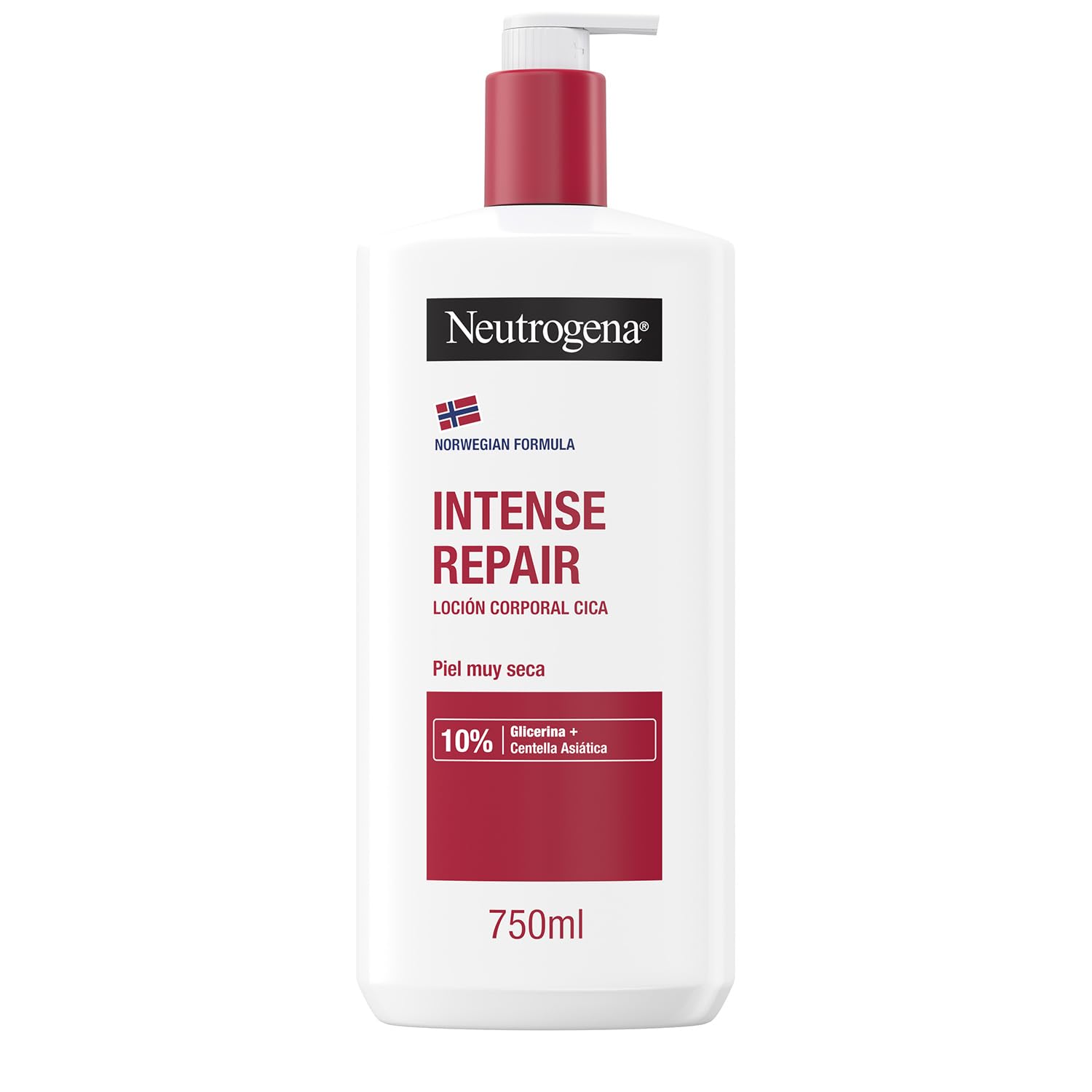 Neutrogena Fórmula Noruega Reparación intensa Loción CICA (750 ml), crema hidratante corporal reparadora para piel muy seca con Glicerina y Centella Asiática