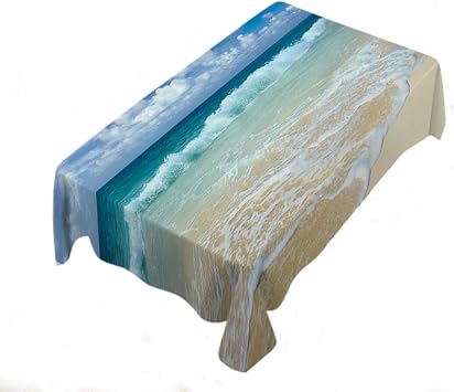 AOYEGO Seascape Table Cloths Rectangle Ocean Beach Clouds Coast Sky Nature Wave Sunny Nature Scenic Sea Splash Tablecloths Decoration 52X70 Inch Polyester for Outdoor Indoor Home Party Picnic