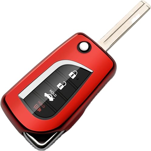 Funda para llavero compatible con Toyota para Camry RAV4, Highlander, Corolla, Fortuner, Tundra, rojo, protector de llavero de poliuretano