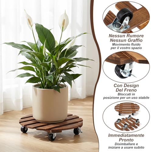 Afcabakila 2 Pack Wood Plant Caddy with Wheels, 14 Inch Heavy-Duty Plant Dolly with 360° Lockable Casters, Rolling Plants Stand for Large Pots, Indoor & Outdoor Use by Afcabakila - Image 2