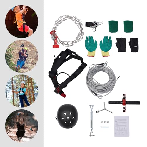 ZeStarDair 120FT Zip Line Kit for Kids and Adult Up to 330 Lbs, Zip line Kits for Backyard with 4.6Ft Sling Cable Spring Brake Safety Belt Seat Gloves Helmet - Thumbnail 4