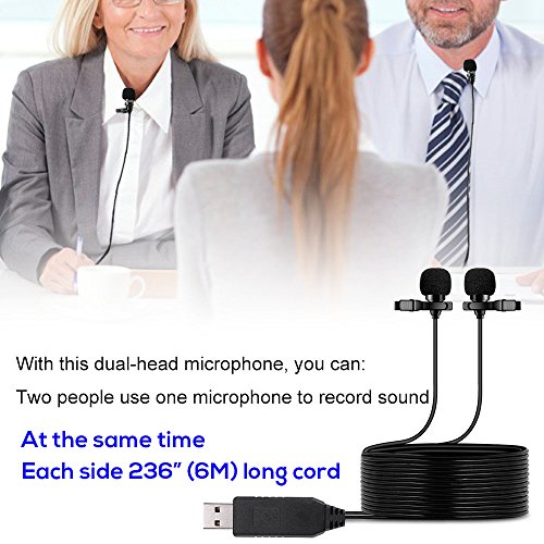 USB-Mikrofon PC und Mac Professionelles Doppelkopf-Lavalier-USB-Mikrofon Kompatibel mit jedem Computer, Laptop für… – Bild 7