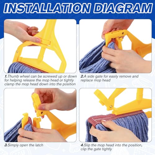 Image of Eccliy 3 Pack Commercial Mop Heads Replacement Heavy Duty 18 oz Loop End Cotton String Wet Mop Refills Washable Absorbent Reusable for Industrial Home Tile Wood Concrete Floor (Blue,Red)