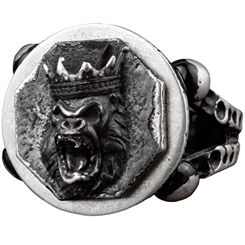 King Crown Gorilla Ring For Men, Silver Gorilla Head Jewelry, Monkey Silver Ring, 925 Sterling Silver Ring, Unique Ring