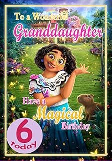 Granddaughter Age 6 Birthday Card  Disney Encanto Princess  Optional Personalised Extra Large 77MM Badge -Full Colour Inside!