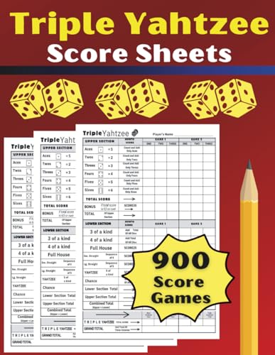 Triple Yahtzee Score Sheets: Large Score Pads with 900 Score Games, For Scorekeeping