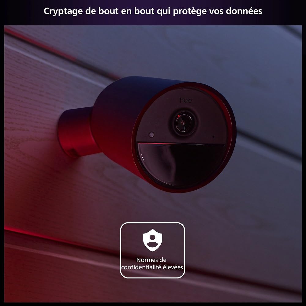 Philips Hue Secure batteriebetriebene Smart 1080p Home Sicherheitskamera, für drinnen oder draußen, Zwei-Wege-Gespräch, funktioniert mit dem Security Center in der Hue App, schwarz, 1er Pack