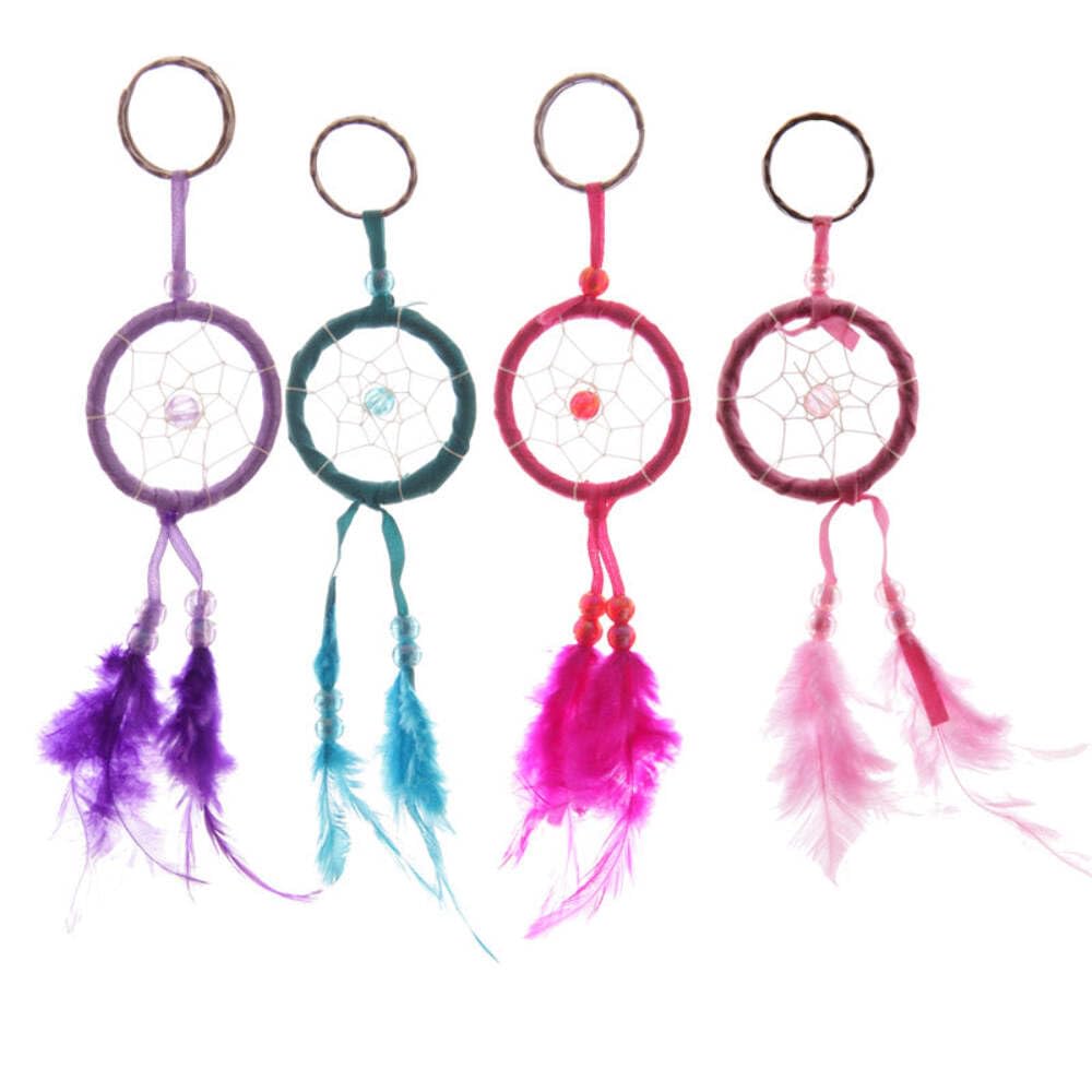 Porte-clés attrape-rêves en plumes naturelles, fait main
