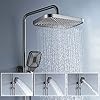 Lefton Temperature Display Shower Set with Dual Shower Head, Waterfall Shower Faucet Set with Spray Gun, 4-in-1 Control System, Adjustable Water Outlet Modes and Hot & Cold Water, Grey, SST2202-2