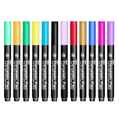 SquishyWorld Rotuladores de porcelana de 12 colores, aptos para lavavajillas (cerámica y vidrio), juego de rotuladores acrílicos de primera calidad para pintar tazas, rotuladores de pintura