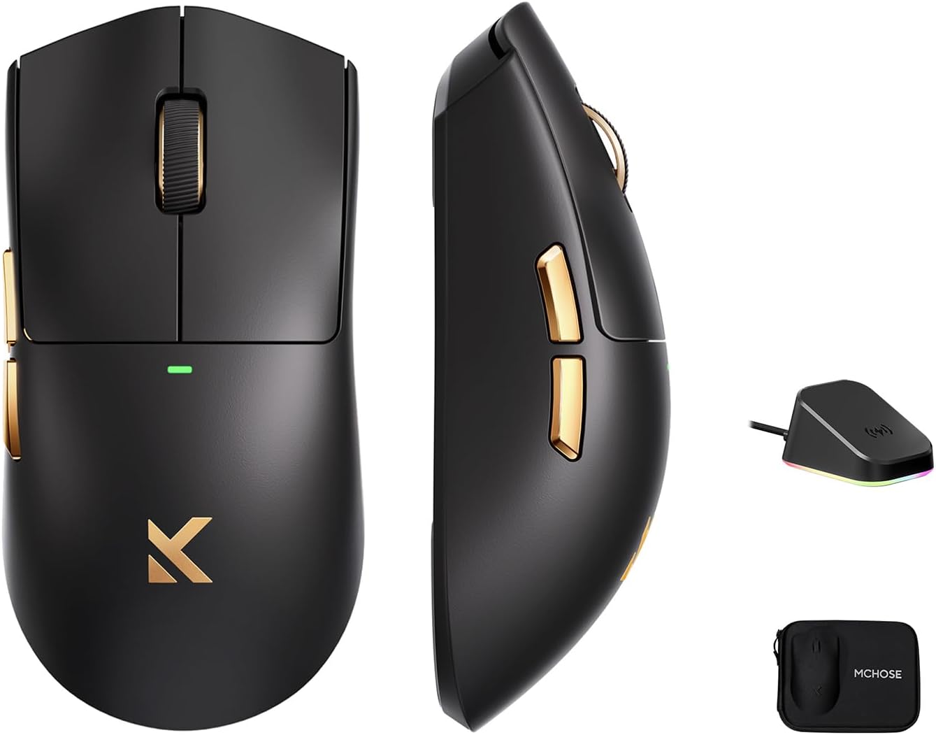 MCHOSE K7 Ultra Gaming Mouse Wireless, 59g Ultra-Lightweight, PAW3950 Sensor, 8000Hz Polling Rate, 42K DPI, 5 Programmable Buttons, 120 Hours of Playtime, Magnetic Wireless Charging Dock Black