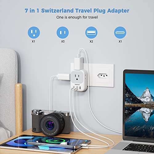 image for TESSAN Switzerland Power Adapter, Swiss Travel Adaptor with 4 American