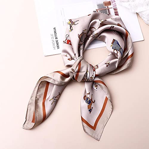 Vctitil Square Scarf 1PC Retro Elegant Horse Print Silk Neck Scarf Women Square Hair Scarves Head Band Shawls Wraps Neckerchief Beach Sunscreen Headscarf (beige)4