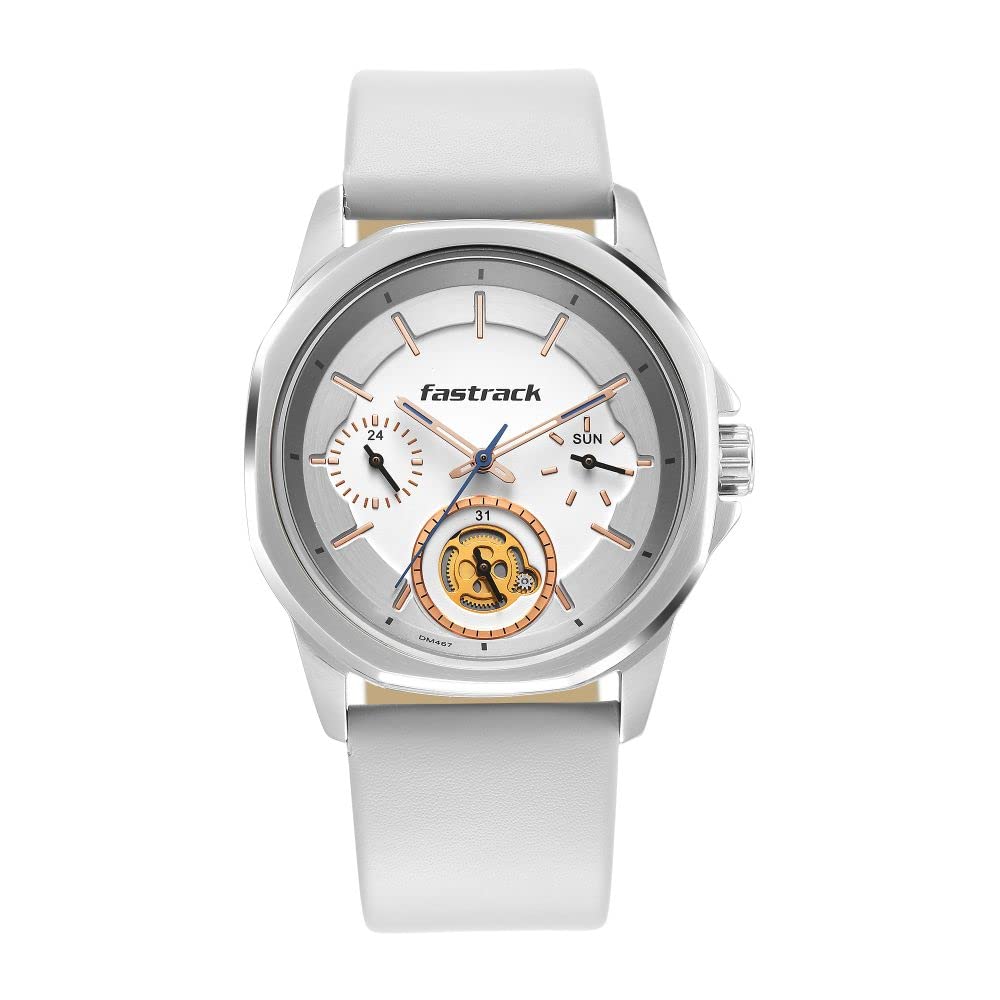 Fastrack Mens Exuberant Quartz Analog White Dial Leather Strap Watch for Guys-3283SL01 (B0B5D7C1VF) Amazon Price History, Amazon Price Tracker