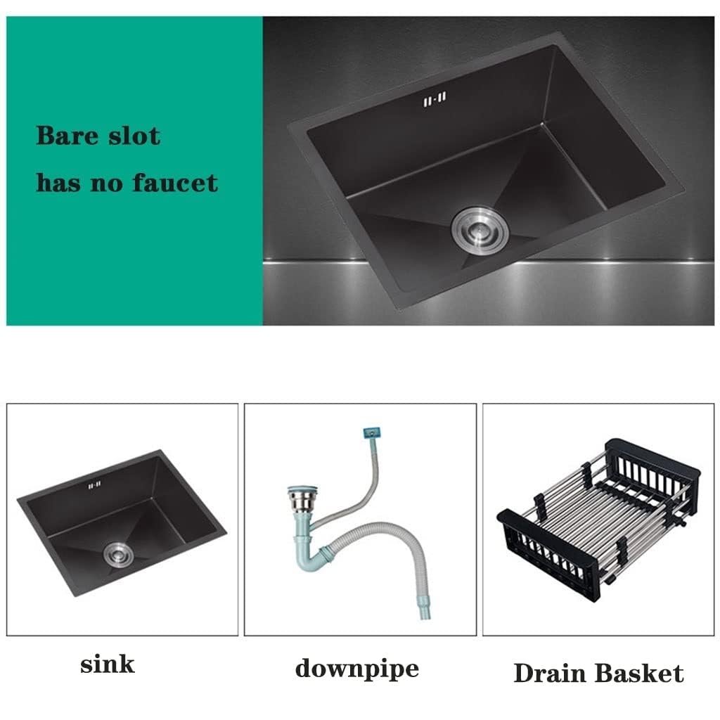 Lavello da Cucina sottotop a Una Vasca - Acciaio Inossidabile Nero Design Compatto salvaspazio per Camper Van Bar Include sifone 38x30cm