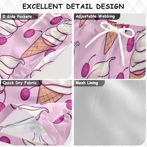 Boys Beach Board Shorts Sweet Icecream Cherry Swim Trunk Teen Swimwear 8-16Y3