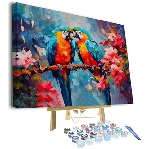 TISHIRON Paint by Number for Adult, Macaw Bird Painting by Number Kits On Canvas, DIY Couple Bird on a Branch Paint by Numbers, Flamed Paint by Numbers for Adults and Kids Beginner 16X20 Inch Cover