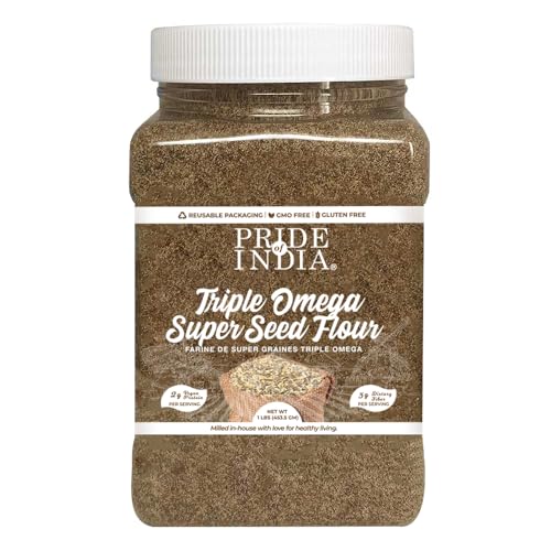 Pride of India - Harina triple Omega Superseed de 1 libra (454 g) sabor terroso a nuez molida en lotes pequeños | Mezcla de semillas de sésamo de lino de chía | Se utiliza para cocinar revestimiento