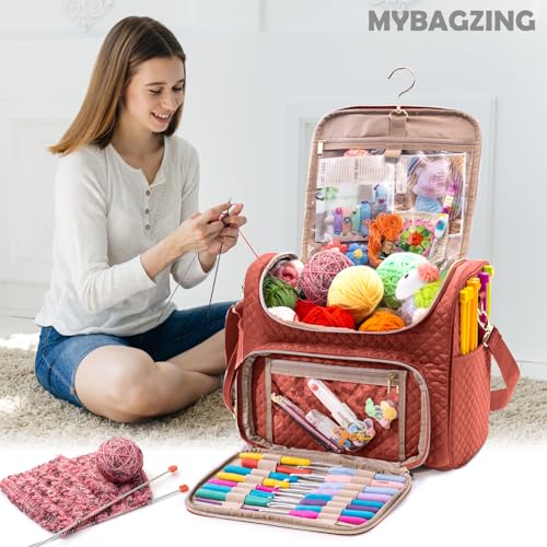 crochet bag organizer quilted storage bag with hanging hook yarn holder for knitting amp crochet accessories mother39s day gift