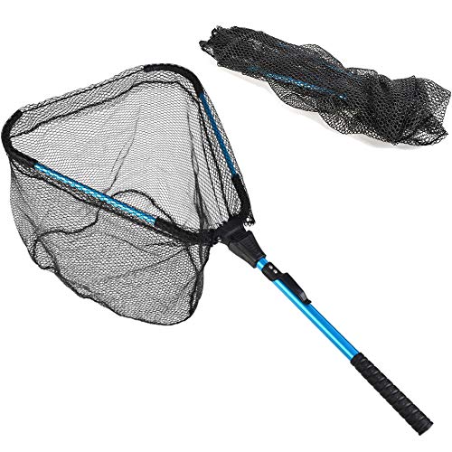 Aluminum Alloy 80cm Retractable Fishing Net Telescoping Foldable Landing Net Pole Folding Landing Net For Fly Fishing (Blue)