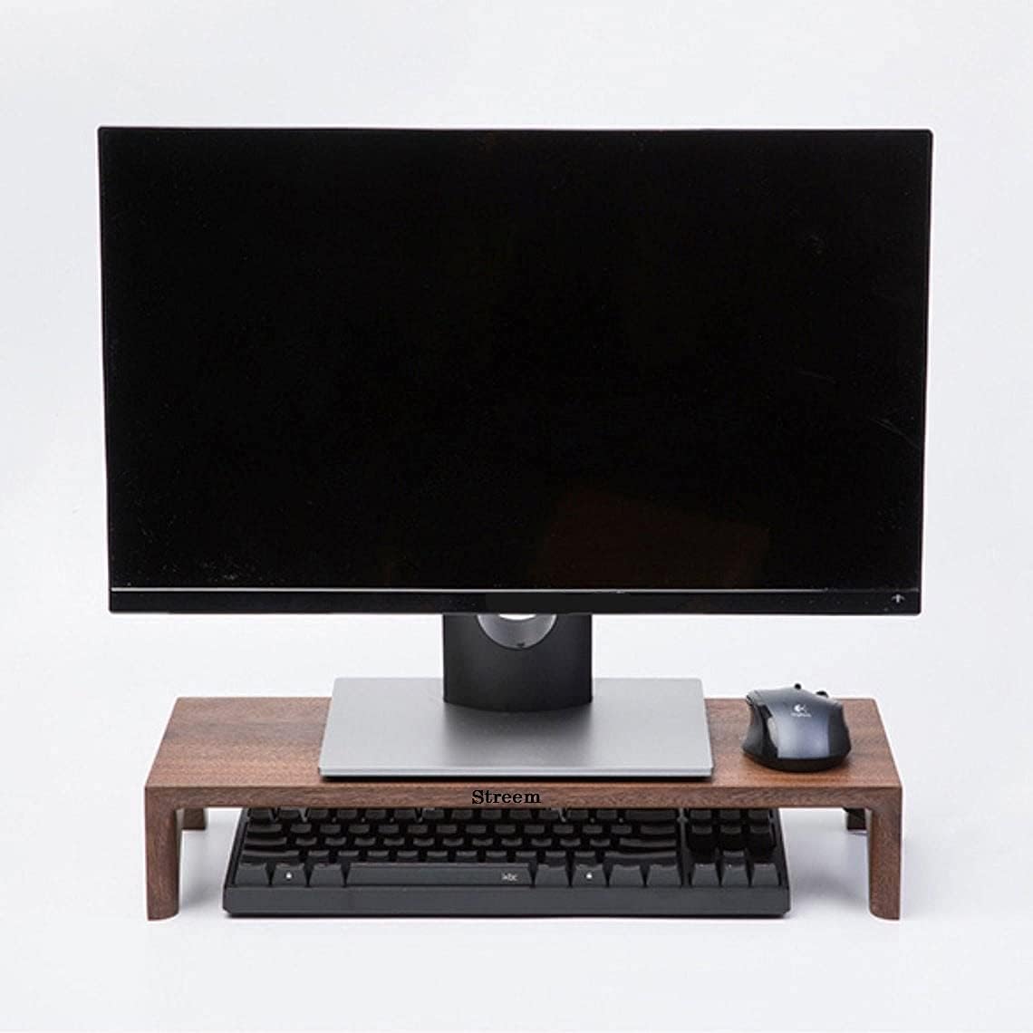Streem Furniture Wooden Computer Monitor Stand, Monitor Riser Desk Shelf Clamp Desktop Stand TV Laptop Riser with Keyboard Storage (58 cm)-image-7