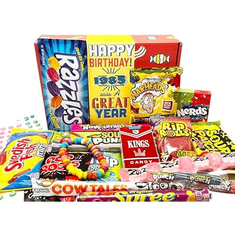 RETRO CANDY YUM ~ 1985 40th Birthday Nostalgic Candy Gift Basket Box Assortment from Childhood Memories for 40 Year Old Woman or Man Born 1985 jr Cover