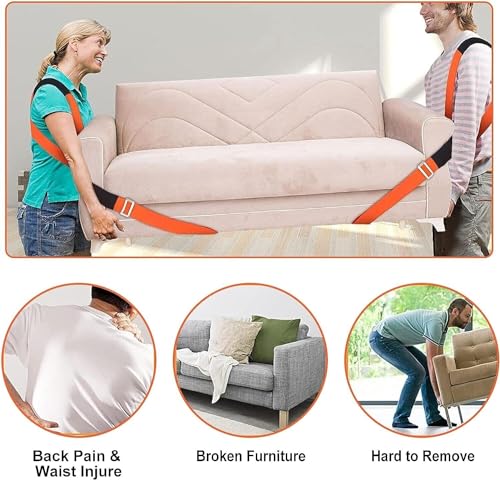 Lift Straps for Moving Furniture -2-Piece Set, Suitable for Furniture Movement and handling of Heavy Objects Such as appliances, Sofas, mattresses,etc. Efficient Lifting and Movement, Orange Color