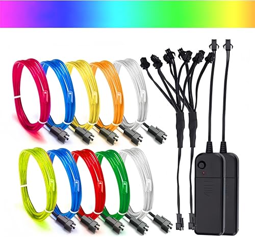 Mioke EL Wire Fio eletroluminescente 10 x 1 m - com 3 modos para decoração de festa Natal bricolage Party