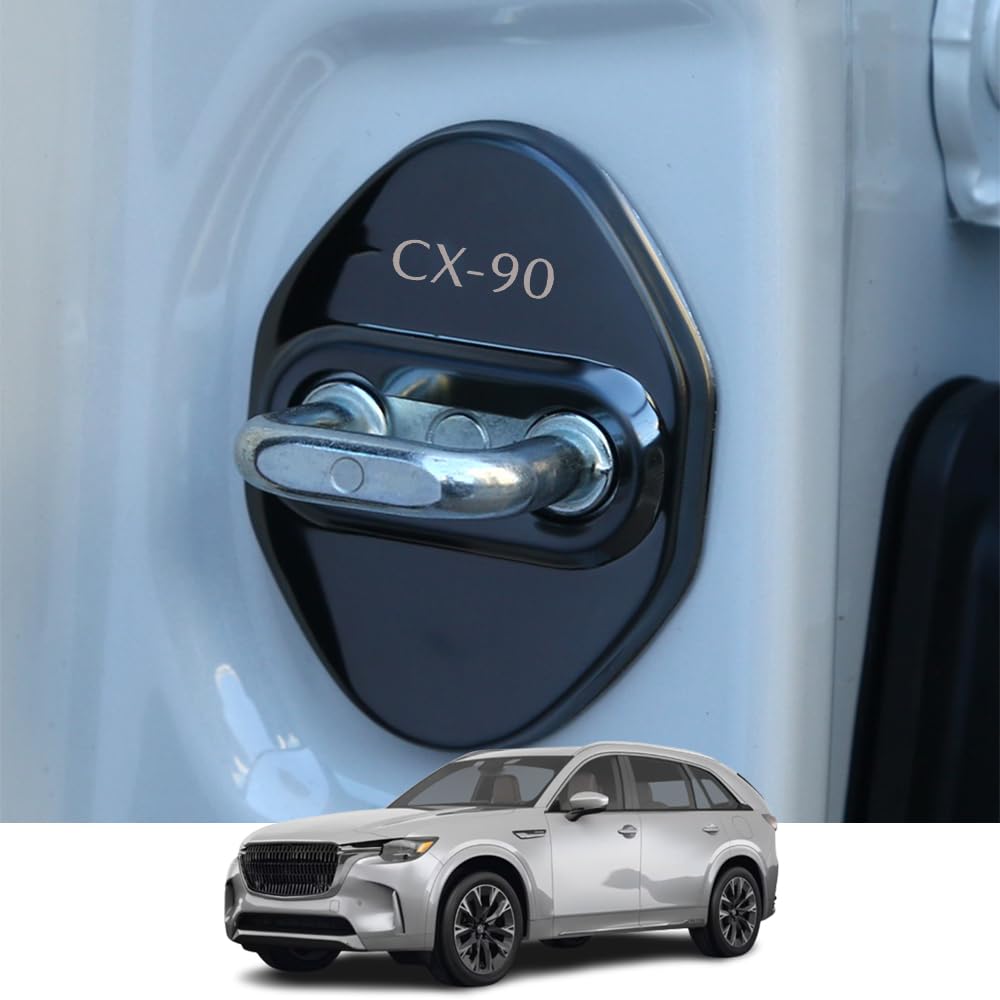 Kakash Custom Interior Accessories for Mazda CX-90 CX90 2024 2025 Stainless Steel Car Door Lock Latches Cover,Door Lock Protector Car Door Latch Cover Striker 4Pcs/Set(Black)