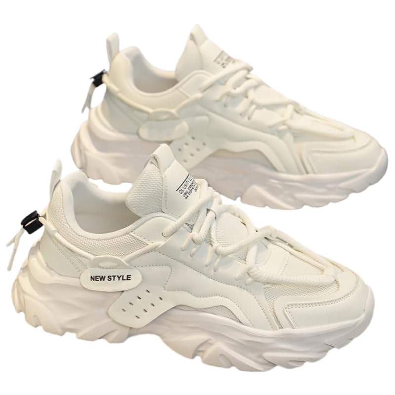 Men's Fashion Trendy Thick-Soled Height-Increasing, Casual Versatile Street White Shoes, Comfortable Soft-Soled Non-Slip Wear-Resistant Sports Running Shoes for All Seasons.