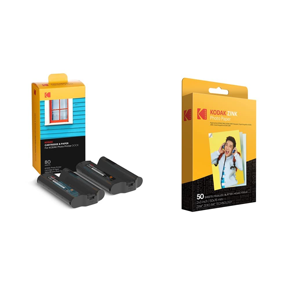 KODAKKPHC-80 Station W-LAN Photo Printer Cartridge PHc, 80 Sheets, White & 2"x3" Premium Zink Photo Paper (50 Sheets) Compatible With Smile, Step, PRINTOMATIC