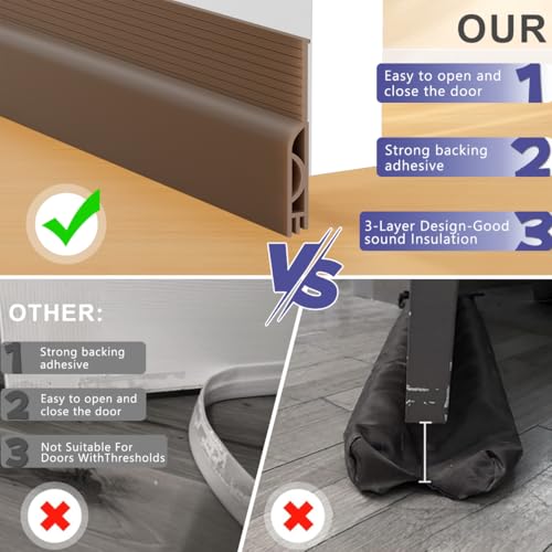 Image of Door Draft Stopper, Adjustable Door Sweep, Silicone Weather Stripping, Under Door Gap Filler, Brown, 39 inch