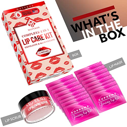 Vegan Lip Mask And Lip Scrub Kit - Strawberry - 15 Pairs - Exfoliate And Moisturize For Dry Lips, Moisturizing, Anti-Aging, Plumping - Enhance & Nourishing Firm Lips Appearance With Gel Lip Pads #TOP4