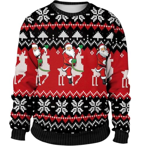Santa and Reindeer Black and Red Knit Print