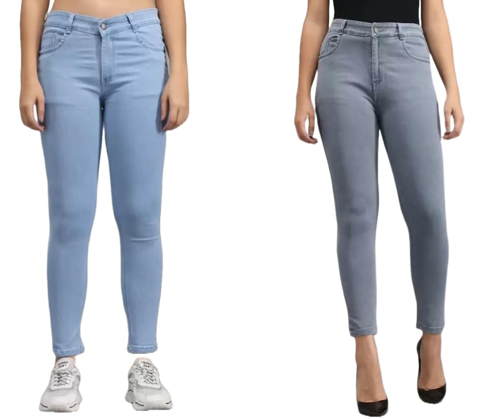 DOLLFASHION Women Washed Skinny fit Jeans-Grey/sky-34