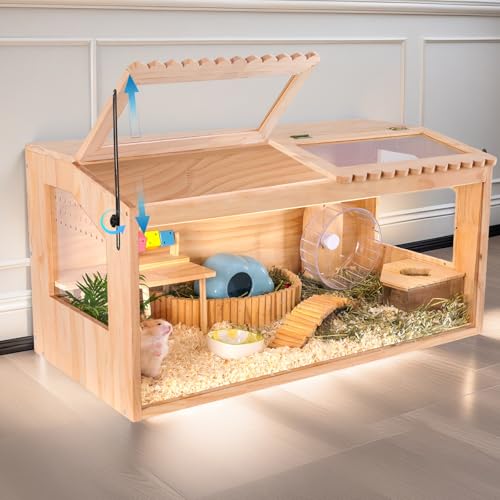 Wooden Hamster Cage, 32'x16'Guinea Pig Cage, Small Animal Cage for Dwarf Syrian Hamsters Degus Mice...