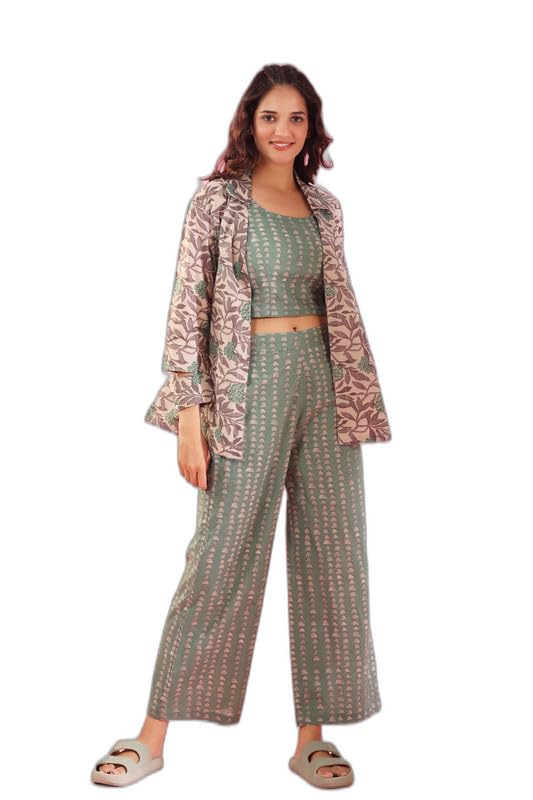 jisora Women's Pure Cotton Green Shrug Set-picture-1
