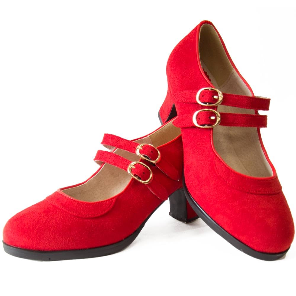 Zapatos de Flamenco de Dos Correas en Ante y Doble Suela