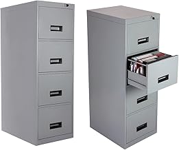 Laxmi KAPAT 4 Drawer Metal File Storage Cabinet with Central Locking System, Can Store Upto 52 to 112 Files, 3 Year Warranty, Powder Coated (54" X 18.5" X 27" Inch, Grey)
