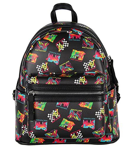 MTV Music Television '80s Logo Tossed Print Zippered Mini Small Backpack Bag2