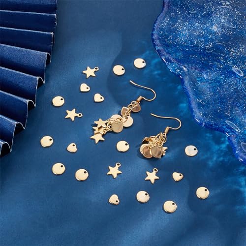 UNICRAFTALE about 60Pcs 3 Sizes Stainless Steel Heart Charms Stamping Blank Tag Mixed Shapes Bulk Charm Golden Star Charm Round Bead Charm for Bracelet Metal Small Charms for Necklace Jewelry Making - Image 2