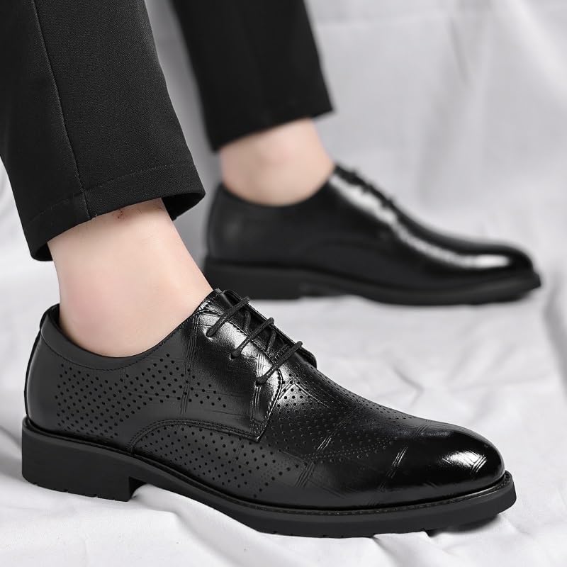 Men's Breathable Dress Oxford Shoes - Classic Lace-up Formal Tuxedo Shoes, Round Burnished Toe, PU Leather with Rubber Sole, Non Slip3