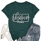 Christian T Shirts for Women Retro Chosen Graphic Print Church T Shirt Spring Basic Short Sleeve Regular Fit Faith Clothing(Green M)