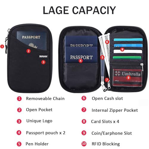 Passport Holder for Travel, Rfid Blocking Passport Wallet Travel Wallet Waterproof Case for Cards Passport Case, Travel Document Organizer Credit Cards Case Rfid Passport Holder for Travel3