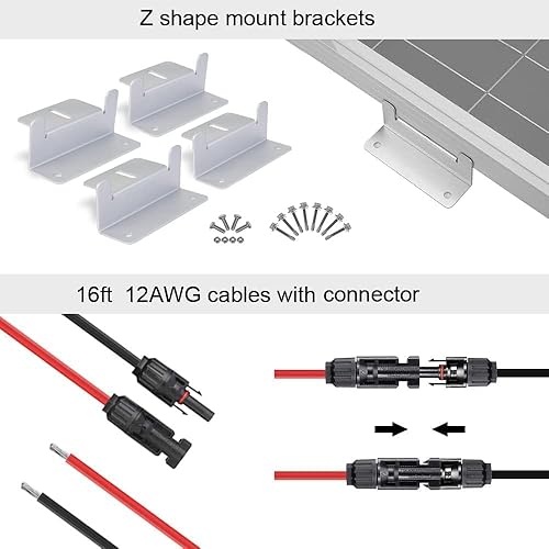 Miniatura 9 de ECO-WORTHY Kit de panel solar de 100 vatios y 12 voltios para batería de autocaravana, barco, remolque, cabaña de jardín, cobertizo del hogar panel