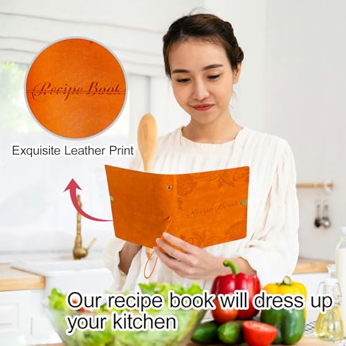 Image of Blank Recipe Book to Write in Your Own Recipes, Leather Cookbook