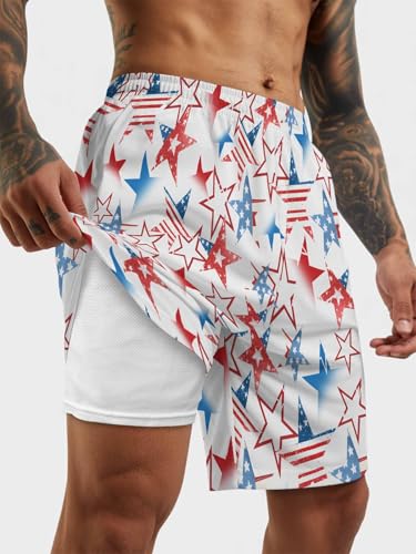 Mens Swim Trunks with Compression Liner,American Flag Stars Men's Inseam Board Shorts Quick Dry Bathing Suit for Men/Boys2